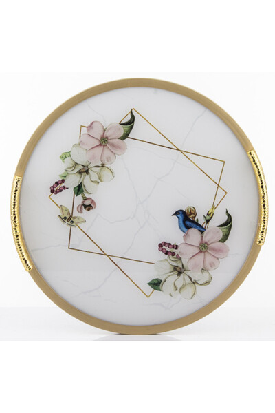 Kwiatova, okrągła taca z wygodnymi uchwytami, wym.5.5x38x38cm