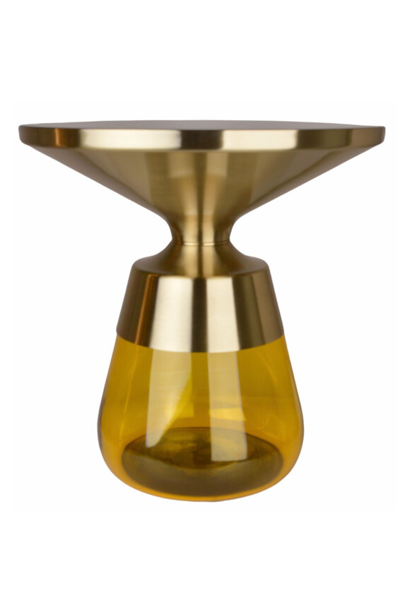 Entre, stolik kawowy ze szklaną podstawą, żółty