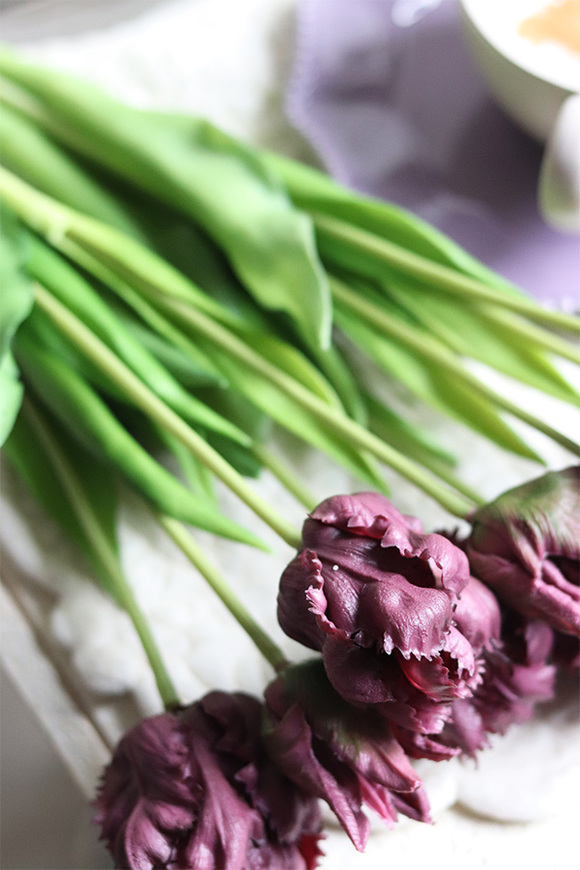 bukiet gumowych tulipanów, Novelty Purple, 5szt. dł.46cm 