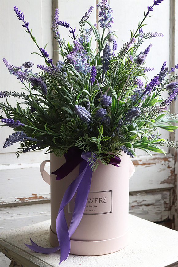 Lawendisa, beżowy flowerbox z lawendą, wys.54cm