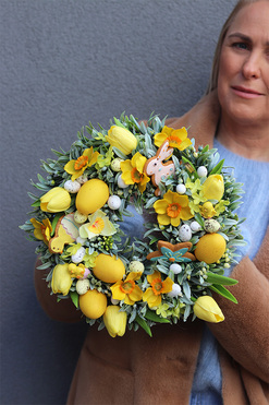 Ballana, żółty wielkanocny wianek na drzwi, śr.33cm