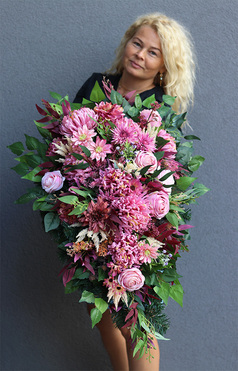 Astry Pink Rusłana, elegancka wiązanka nagrobna, dł.95cm 