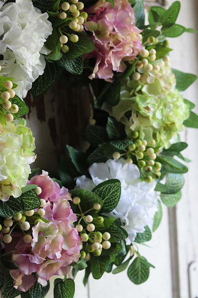 Hortena, kolorowy wianek z hortensjami, śr.50cm 