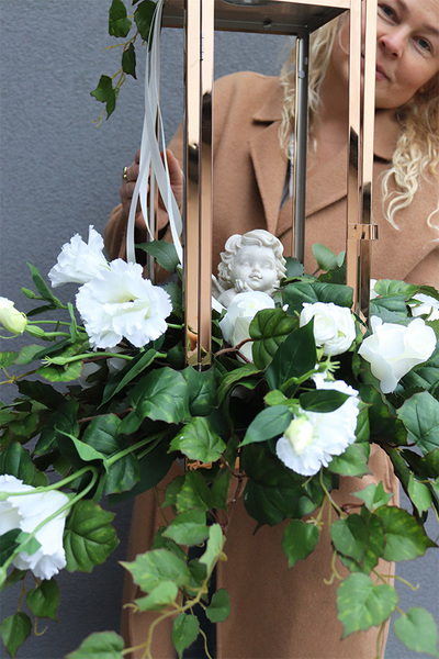 Angelo Garden White & Copper, dekoracja nagrobna w lampionie