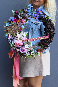 Miło Cię Widzieć 2, asymetryczny wianek z sercem i napisem, rozp.42cm