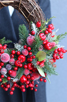 Czerwień na Święta, elegancki bożonarodzeniowy wianek, śr.40cm