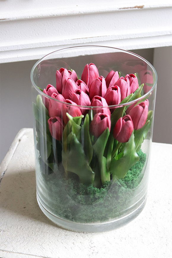 Glasso Menato, różowe tulipany w szkle