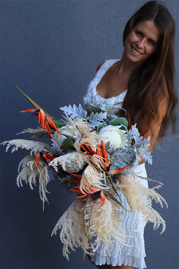 Boho Garden, bukiet do wazonu ze strelicją, wys.100cm