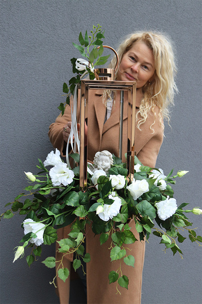 Angelo Garden White & Copper, dekoracja nagrobna w lampionie