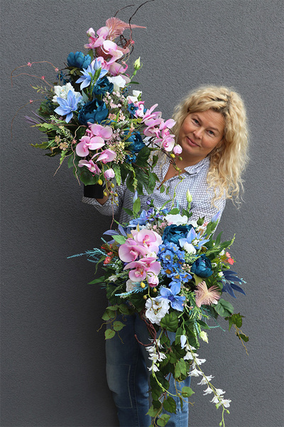 Pink&Blue, komplet dekoracji nagrobnych, bukiet + kompozycja