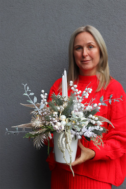 Śnieżony, stroik świąteczny LED, wys.42cm