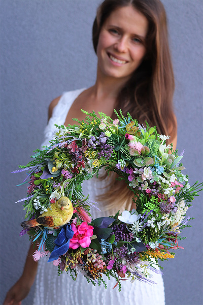 Kolorato, komplet dekoracji kwiatowych, wianek + kompozycja