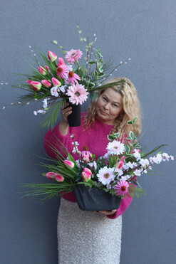 Różowy Ogród Volcan, komplet dekoracji nagrobnych, kompozycja + bukiet