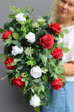 Sempre Poloniae, okazała wiązanka nagrobna patriotyczna, dł.59cm 