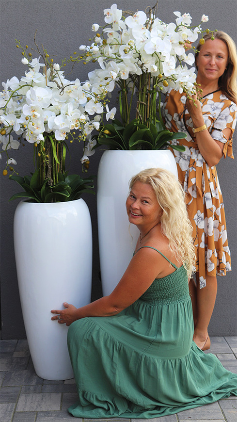 Premium Orchid, komplet 2 szt. wysokich storczyków w białych donicach, wym.154cm/175cm
