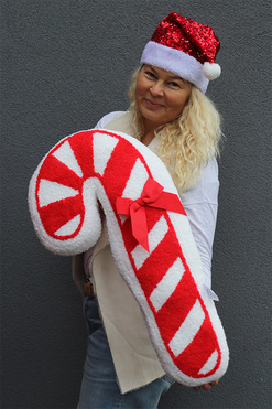 OD RĘKI Sugar Xmas New, poduszka świąteczna laska cukrowa, czerwona, wym.40x60cm