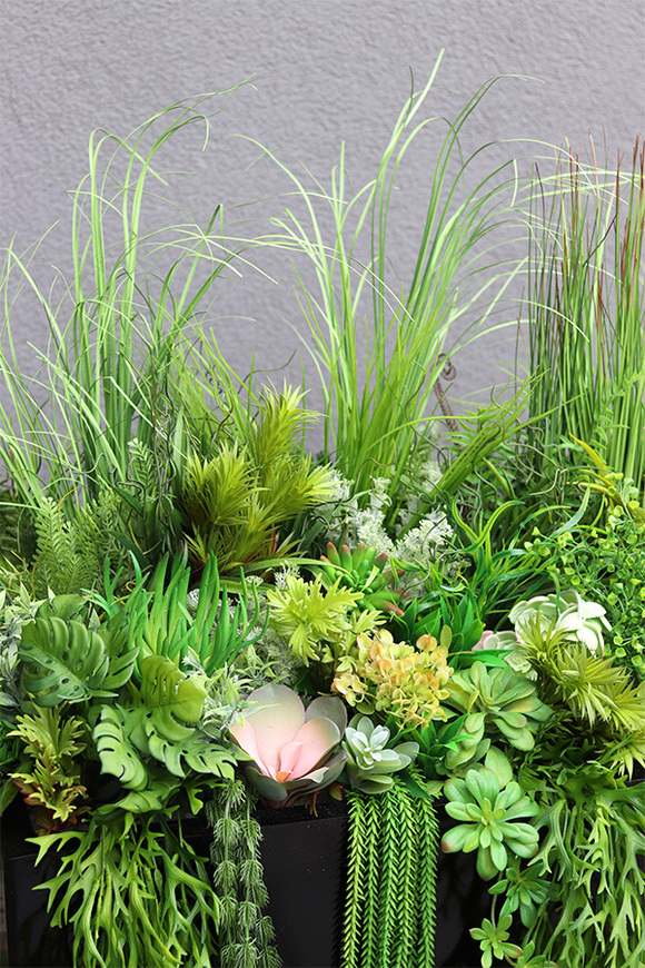 Fiberglass Black Suculentas, podłogowa dekoracja z trawami