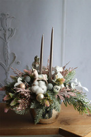 Baby Pink, świąteczny stroik LED ze świecami