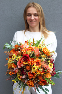 Elena, jesienna kompozycja na stół, wym.35x35cm