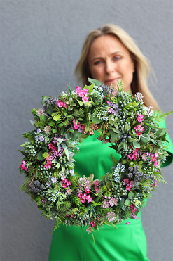 Sukulenty Premium, zielony wianek ozdobny, śr.37cm