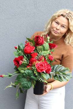 Dekoluena Red 3, bukiet nagrobny we wkładzie, wys.50cm