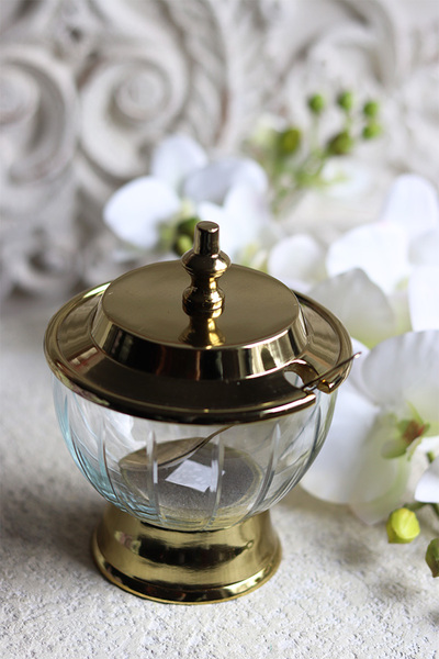 szklana cukiernica z pokrywką, duży, Lux Villa Gold Glamour