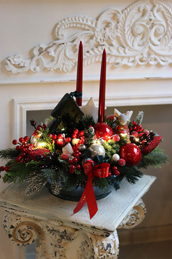 Nennina Carrington, świąteczny stroik w misie LED, wym.40x45x32cm