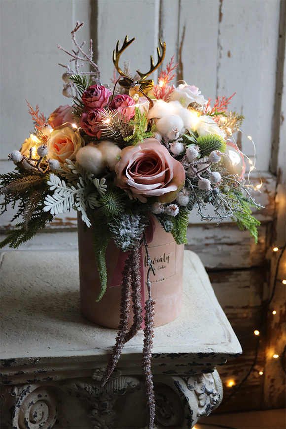 Beigenata 2 LED, flowerbox świąteczny z bawełną