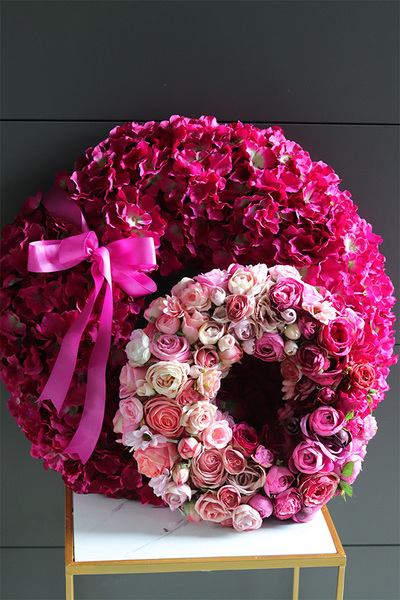 duży elegancki wianek Różowa Hortensja Extra
