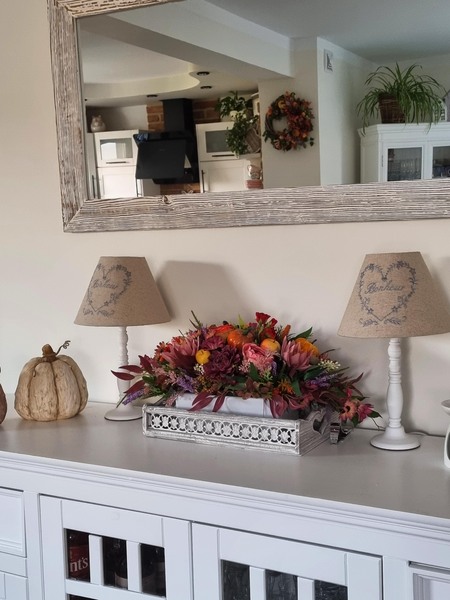 Jesień w Twoich progach, elegancka kompozycja na stół / komodę, wym.20x40cm