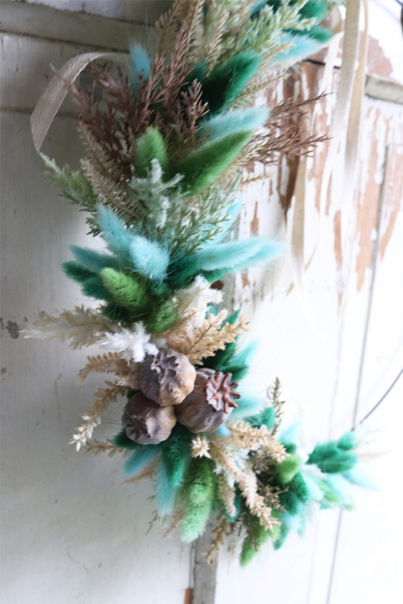 delikatny wianek na obręczy, Subtelle Boho Turkus, śr.40cm