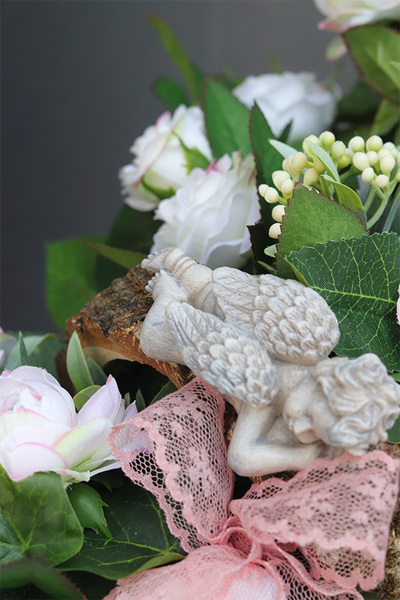 Meluzyna Angels, dekoracja nagrobna na plastrze drewna