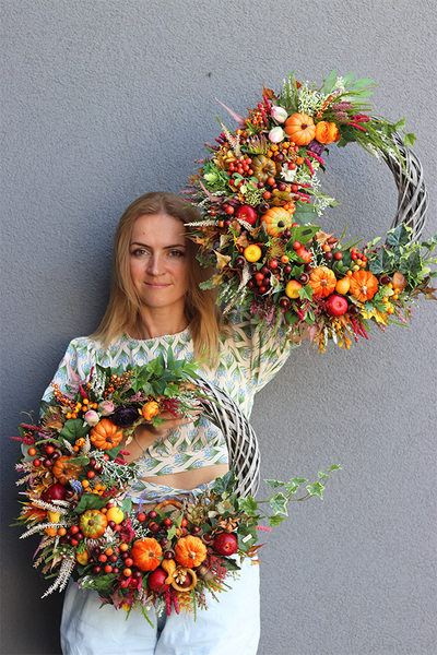 Jesienna Melona, jesienny wianek z dyniami