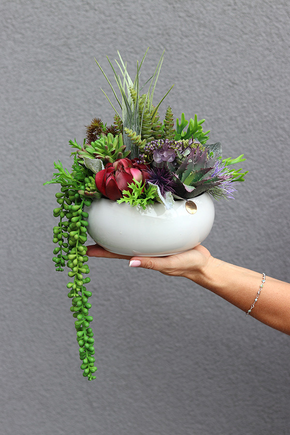 Green Suculerra, kompozycja sukulenty w okrągłej donicy, wym.32x36cm