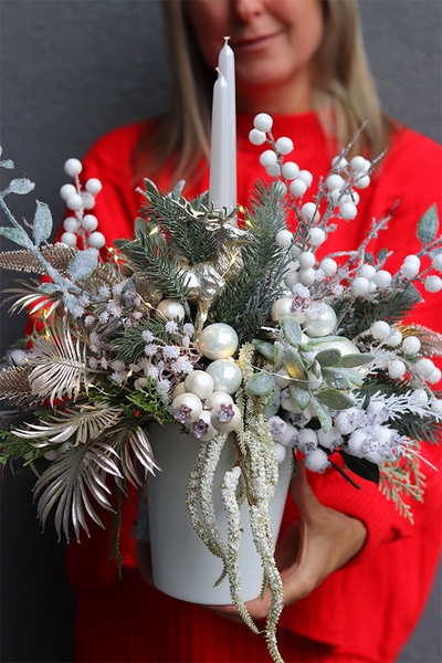 Śnieżony, stroik świąteczny LED