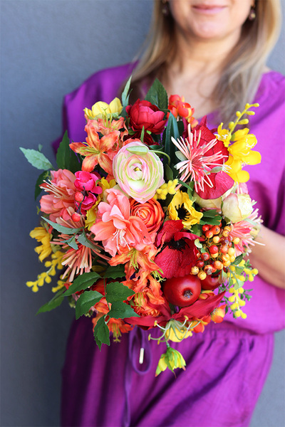 Kolorowe Kwiaty Glamour, jesienna kompozycja w misie