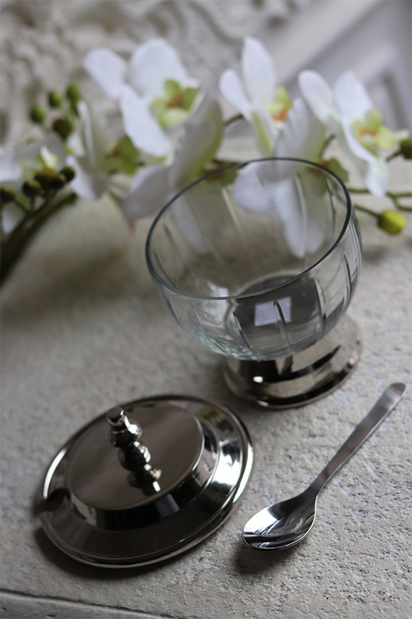 szklana cukiernica z pokrywką, duży, Lux Villa Silver Glamour