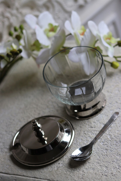 szklana cukiernica z pokrywką, duży, Lux Villa Silver Glamour