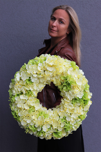Green Hydrangea, zielono-żółty wianek z hortensją
