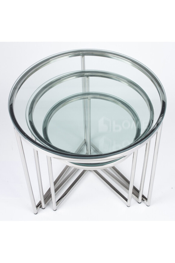 Silver Set, stolik z szklanym blatem, srebrny