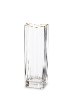 Flower Glass A, szklany wazon ze złotą krawędzią, wym.30x10x10cm