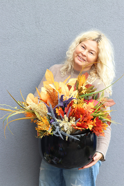 Autumn Decors Walter 2, jesienna kompozycja nagrobna w donicy fiberglass