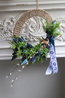 Szafirkowo, wiosenny wianek dekoracyjny z ptaszkiem