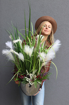 Sulencja Cinderella, jesienna trawa z wrzosami w donicy, wys.110cm  