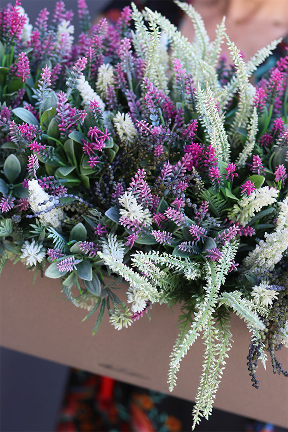 Lechuza Wrzosy 2, kompozycja kwiatowa w wysokiej jakości donicy - skrzynce, wym.60x40x40cm 