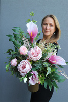 Julena Pink, komplet dekoracji nagrobnych, girlanda + bukiet 