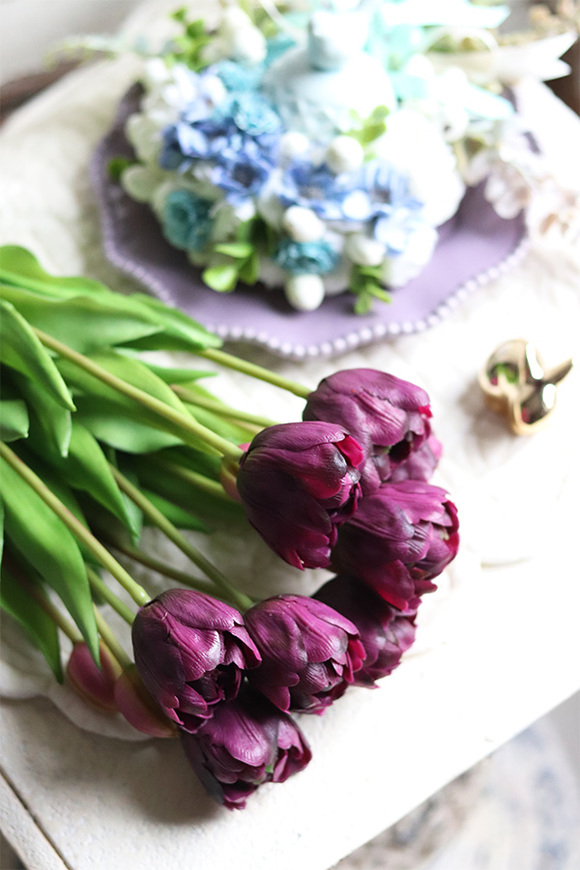 bukiet gumowych tulipanów, Maggio Novelty Purple, 7szt. dł.44cm