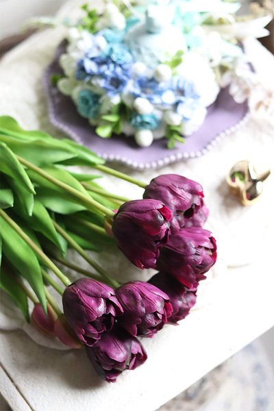 bukiet gumowych tulipanów, Maggio Novelty Purple, 7szt. dł.44cm