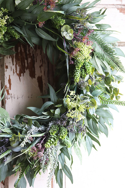 Trevida, zielony wianek ze sztucznych roślin, śr.54cm 