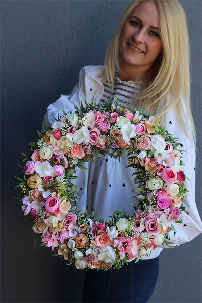 Lubellito Pink, subtelny pastelowy wianek na drzwi, śr.38cm 